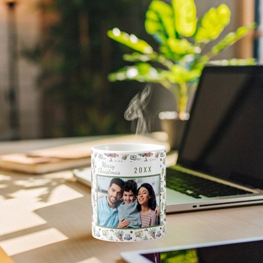 クリスマスコーン松の家族の写真のヴィンテージパターン コーヒーマグカップ