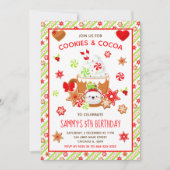 クリスマスコokiesとココアの誕生日グリーン 招待状 (正面)