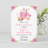 クリスマスコokiesとココアの誕生日パーティー ピンク 招待状 (スタンド正面)