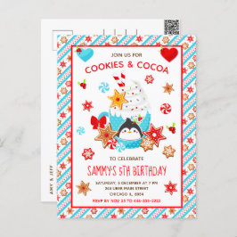 クリスマスコokiesとココアの誕生日ブルー ポストカード