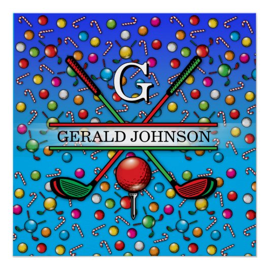 クリスマスゴルファーモノグラムデザイン ポスター (正面)