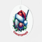 クリスマスゴルフクラブ&ボール名前をカスタムする メタルオーナメント (正面左)