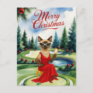 クリスマスゴルフコースにゴルフシャム猫 シーズンポストカード