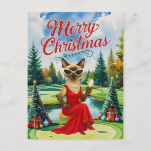 クリスマスゴルフコースにゴルフシャム猫 シーズンポストカード