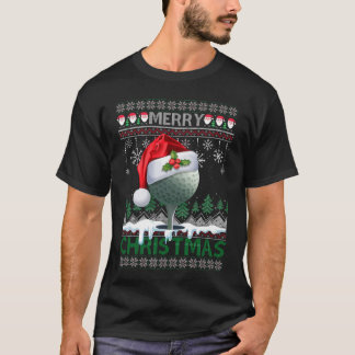 クリスマスゴルフサンタハットゴルファーおもしろい醜いクリスマス行く Tシャツ