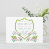 クリスマスゴルフパーティーピンクゴルフカート緑のクレスト 招待状 (スタンド正面)