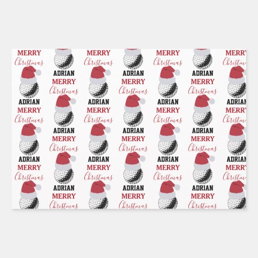 クリスマスゴルフボールスポーツ名前をカスタムする ラッピングペーパーシート (正面)