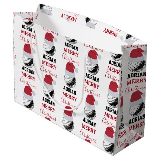 クリスマスゴルフボールスポーツ名前をカスタムする ラージペーパーバッグ (裏面アングル)