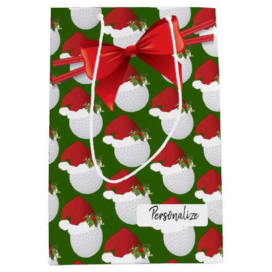 クリスマスゴルフボールパターン ミディアムペーパーバッグ (正面)