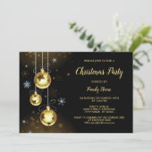 クリスマスゴールデンオーナメントシャイニースターブラックパーティー 招待状 (スタンド正面)