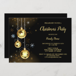 クリスマスゴールデンオーナメントシャイニースターブラックパーティー 招待状