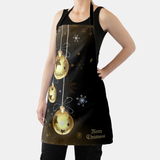 クリスマスゴールデンオーナメントシャイニースターブラック エプロン (インサイチュ)