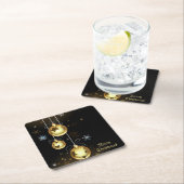 クリスマスゴールデンオーナメントシャイニースターブラック スクエアペーパーコースター (インサイチュ)