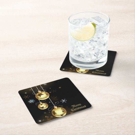 クリスマスゴールデンオーナメントシャイニースターブラック スクエアペーパーコースター (インサイチュ)