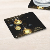 クリスマスゴールデンオーナメントシャイニースターブラック スクエアペーパーコースター (アングル)