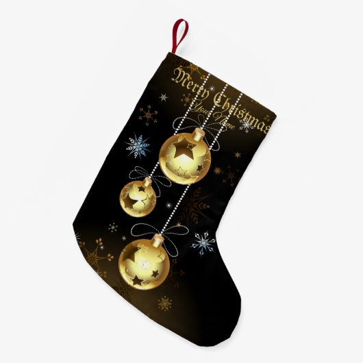 クリスマスゴールデンオーナメントシャイニースターブラック スモールクリスマスストッキング (正面 (吊り時))