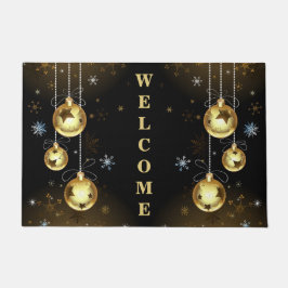 クリスマスゴールデンオーナメントシャイニースターブラック ドアマット