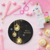 クリスマスゴールデンオーナメントシャイニースターブラック ペーパープレート (パーティー)