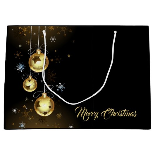 クリスマスゴールデンオーナメントシャイニースターブラック ラージペーパーバッグ (正面)