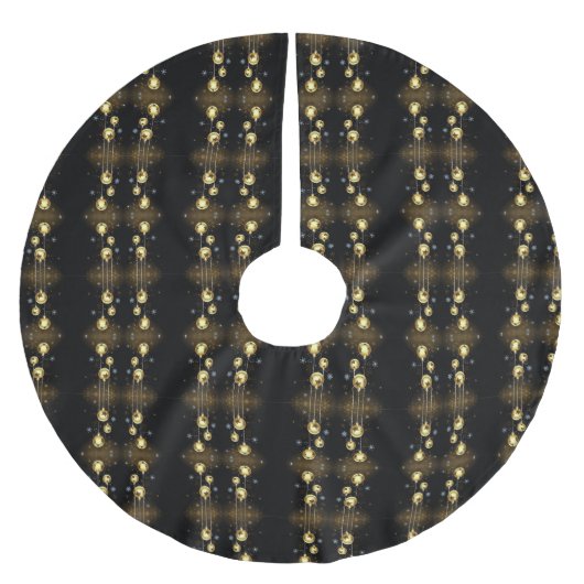 クリスマスゴールデンオーナメント光沢のある星ブラックブラシ ブラッシュドポリエステルツリースカート (正面)