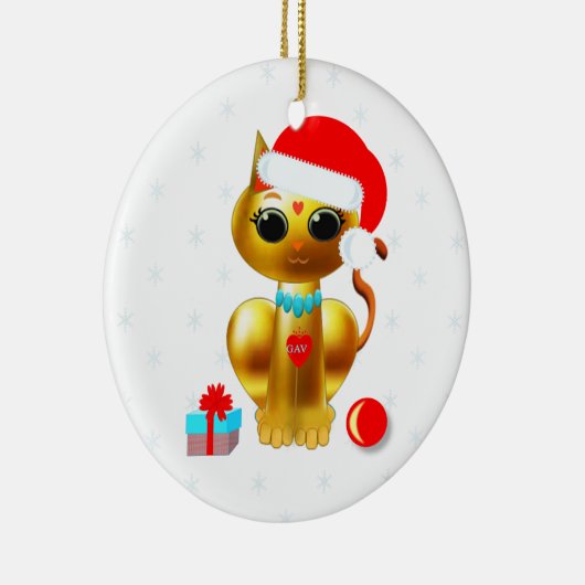 クリスマスゴールデンキティ猫の漫画 セラミックオーナメント (右)