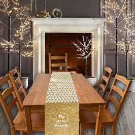 クリスマスゴールデンスターズとグリッター名前をカスタムする ショートテーブルランナー