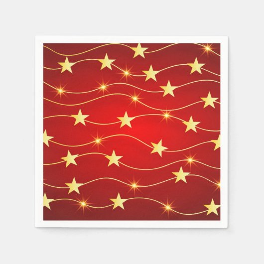 クリスマスゴールデンスターズレッドホリデーズ スタンダードカクテルナプキン (正面)