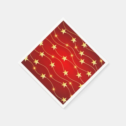 クリスマスゴールデンスターズレッドホリデーズ スタンダードカクテルナプキン (角)