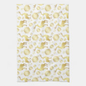 クリスマスゴールデンスノーフレークとトナカイ キッチンタオル (縦)