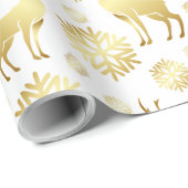 クリスマスゴールデンスノーフレークとトナカイ ラッピングペーパー (ロールコーナー)