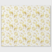 クリスマスゴールデンスノーフレークとトナカイ ラッピングペーパー (フラット)