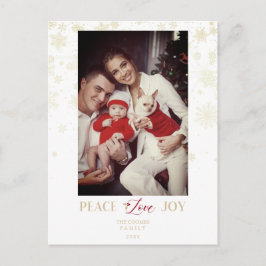クリスマスゴールデンスノーフレーク&ホリーカスタムフォト シーズンポストカード