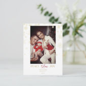 クリスマスゴールデンスノーフレーク&ホリーカスタムフォト シーズンポストカード (スタンド正面)
