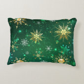 クリスマスゴールデンスノーフレークonグリーンバックグラウンド アクセントクッション (裏面)