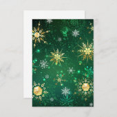 クリスマスゴールデンスノーフレークonグリーンバックグラウンド エンクロージャーカード (正面/裏面)