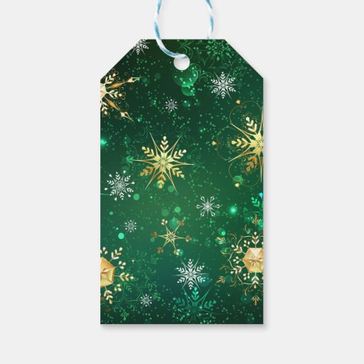 クリスマスゴールデンスノーフレークonグリーンバックグラウンド ギフトタグ (裏面)