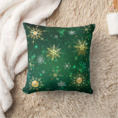 クリスマスゴールデンスノーフレークonグリーンバックグラウンド クッション (ブランケット)