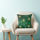 クリスマスゴールデンスノーフレークonグリーンバックグラウンド クッション (椅子)
