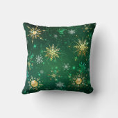 クリスマスゴールデンスノーフレークonグリーンバックグラウンド クッション (裏面)