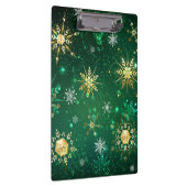 クリスマスゴールデンスノーフレークonグリーンバックグラウンド クリップボード (右)