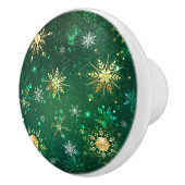 クリスマスゴールデンスノーフレークonグリーンバックグラウンド セラミックノブ (右)