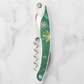 クリスマスゴールデンスノーフレークonグリーンバックグラウンド ソムリエナイフ (正面)