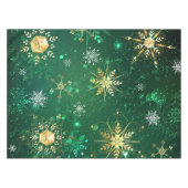 クリスマスゴールデンスノーフレークonグリーンバックグラウンド テーブルクロス (正面(横))