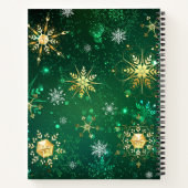 クリスマスゴールデンスノーフレークonグリーンバックグラウンド ノートブック (裏面)