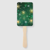 クリスマスゴールデンスノーフレークonグリーンバックグラウンド ハンドファン (裏面)