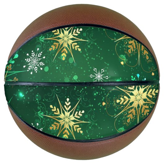 クリスマスゴールデンスノーフレークonグリーンバックグラウンド バスケットボール (正面)