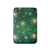 クリスマスゴールデンスノーフレークonグリーンバックグラウンド バスマット (正面縦)
