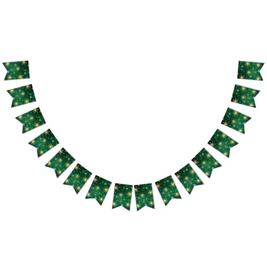 クリスマスゴールデンスノーフレークonグリーンバックグラウンド バンティングフラッグ (全)