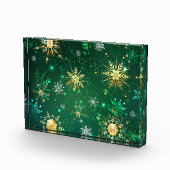 クリスマスゴールデンスノーフレークonグリーンバックグラウンド フォトブロック (右)