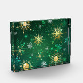 クリスマスゴールデンスノーフレークonグリーンバックグラウンド フォトブロック (左)